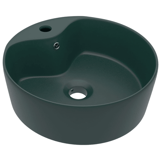 Lavatório - Lavabo - Pia de banheiro c extravasamento 36x13cm cerâmica verde-escuro mate