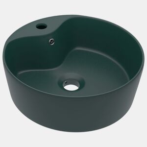 Lavatório - Lavabo - Pia de banheiro c extravasamento 36x13cm cerâmica verde-escuro mate