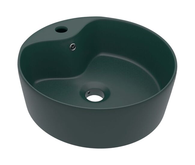 Lavabo - lavamanos lujo con rebosadero cerámica verde oscuro mate 36x13 cm
