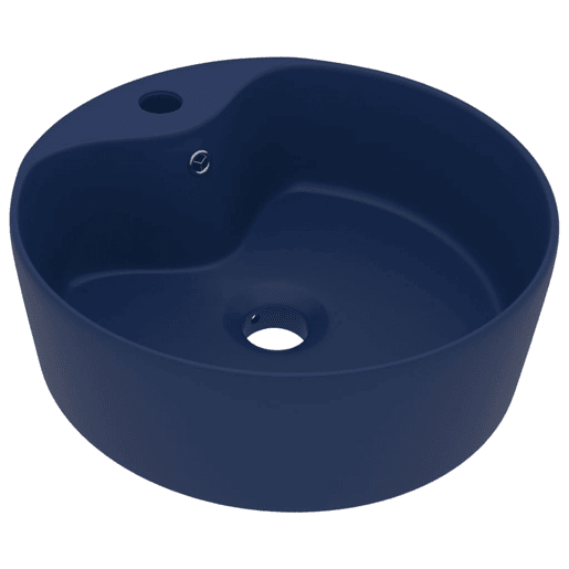 Lavatório - Lavabo - Pia de banheiro c extravasamento 36x13cm cerâmica azul-escuro mate