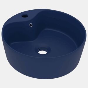 Lavatório - Lavabo - Pia de banheiro c extravasamento 36x13cm cerâmica azul-escuro mate