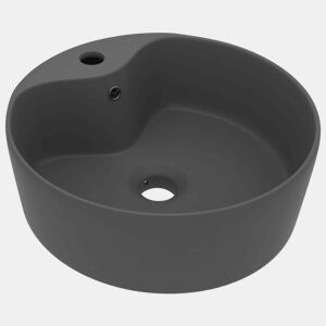 Lavatório - Lavabo - Pia de banheiro c extravasamento 36x13cm cerâmica cinza-escuro mate