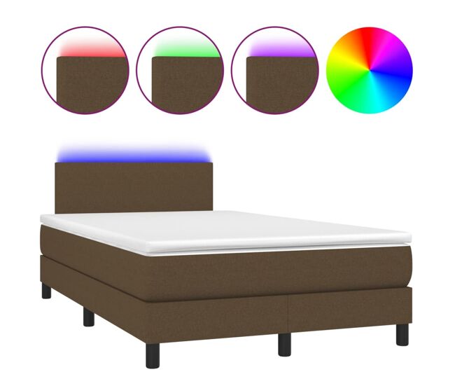 Cama box spring con colchón led tela marrón oscuro 120x200 cm diseño plano