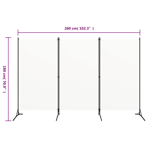 Biombo - Separador de Ambientes - Divisória de quarto com 3 painéis 260x180 cm tecido branco