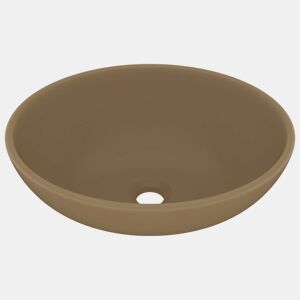 Lavatório - Lavabo - Pia de banheiro luxuoso formato oval 40x33 cm cerâmica creme mate