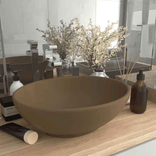 Lavatório - Lavabo - Pia de banheiro luxuoso formato oval 40x33 cm cerâmica creme mate