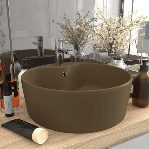 Lavatório - Lavabo - Pia de banheiro com extravasamento 36x13 cm cerâmica creme mate