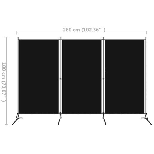 Biombo - Separador de Ambientes - Divisória de quarto com 3 painéis 260x180 cm preto