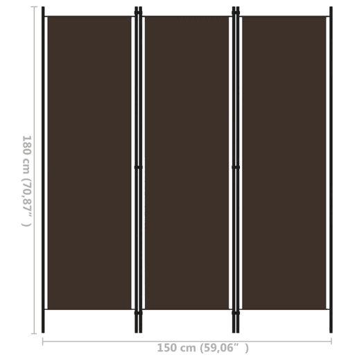 Biombo - Separador de Ambientes - Divisória de quarto com 3 painéis 150x180 cm castanho