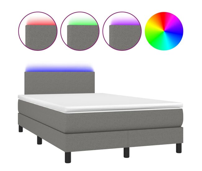 Cama box spring con colchón y led tela gris oscuro 120x200 cm diseño plano