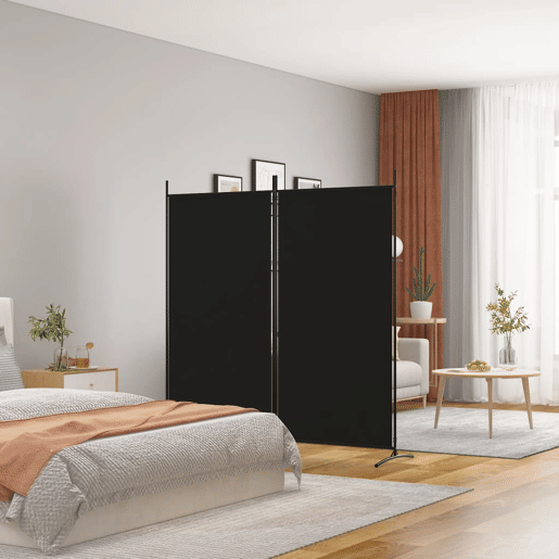Biombo - Separador de Ambientes - Divisória de quarto com 2 painel 175x180 cm preto tecido