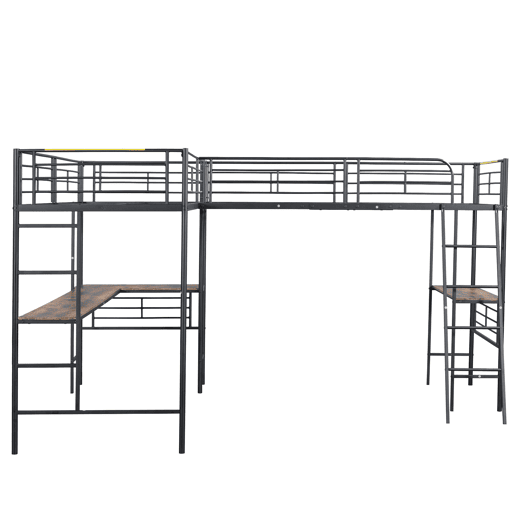 Cama mezzanine - 2 camas 90x200 cm - 2 secretárias debaixo da cama - Preto