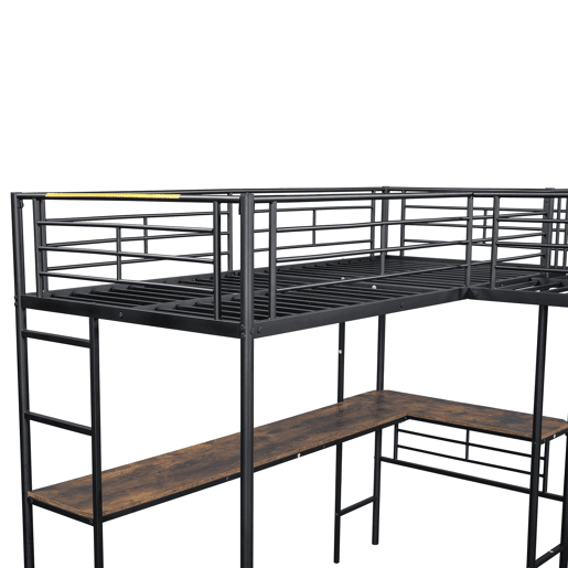 Cama mezzanine - 2 camas 90x200 cm - 2 secretárias debaixo da cama - Preto