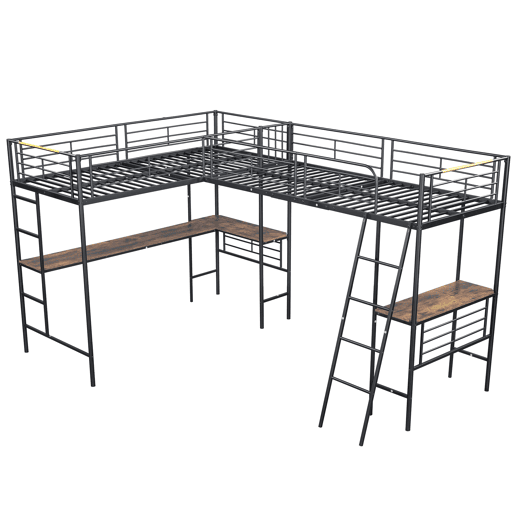 Cama mezzanine - 2 camas 90x200 cm - 2 secretárias debaixo da cama - Preto