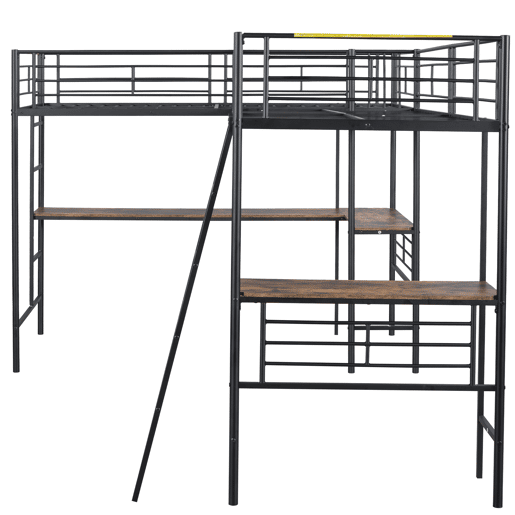 Cama mezzanine - 2 camas 90x200 cm - 2 secretárias debaixo da cama - Preto