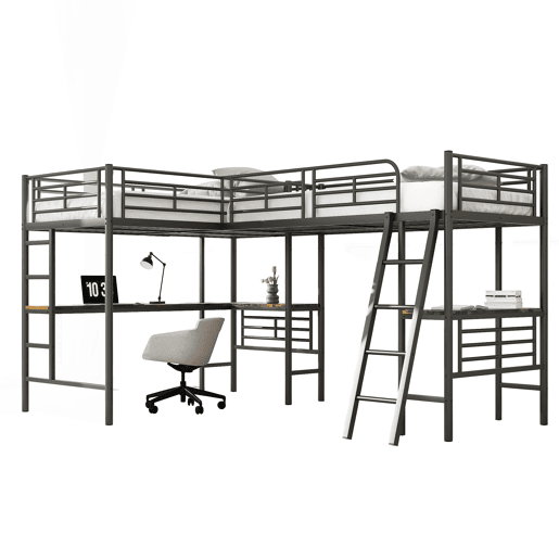 Cama mezzanine - 2 camas 90x200 cm - 2 secretárias debaixo da cama - Preto