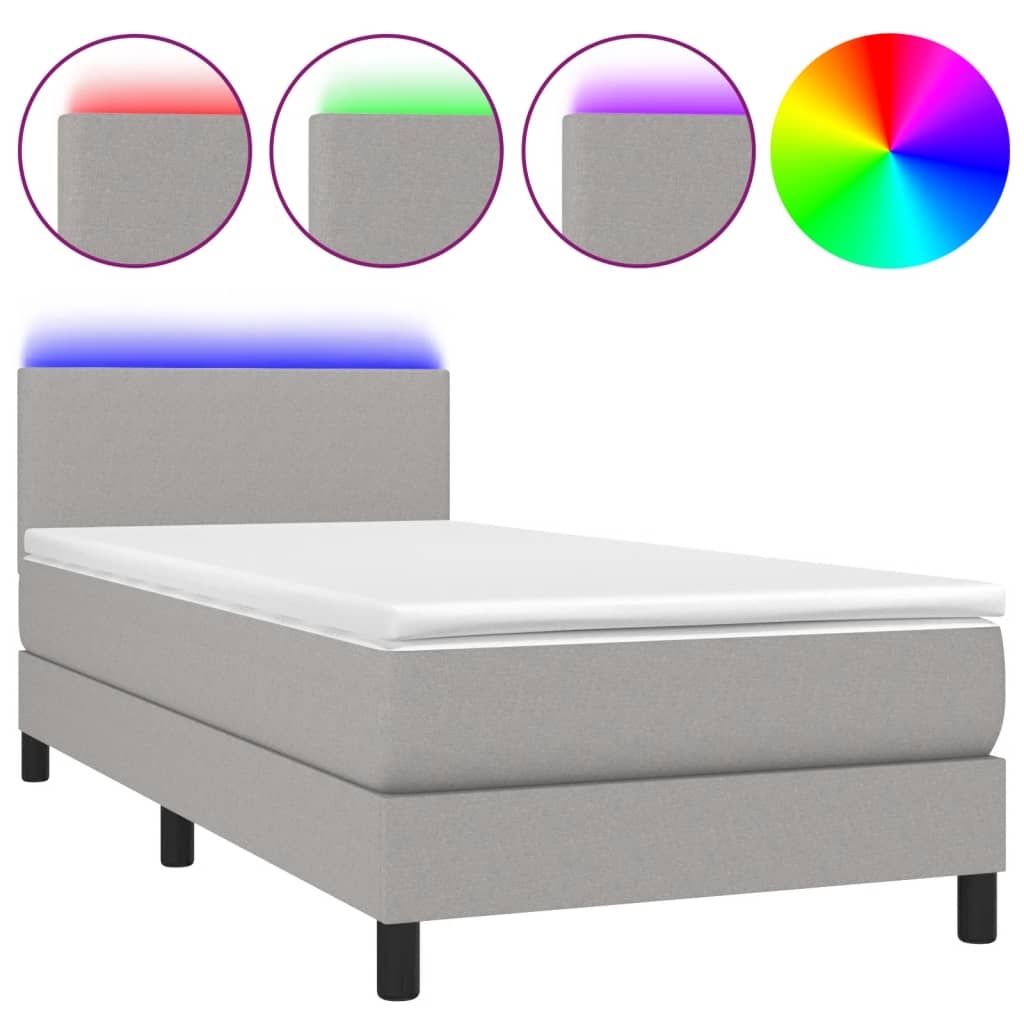 cama box spring colchon y luces led tela gris claro 90x200 cm diseno plano