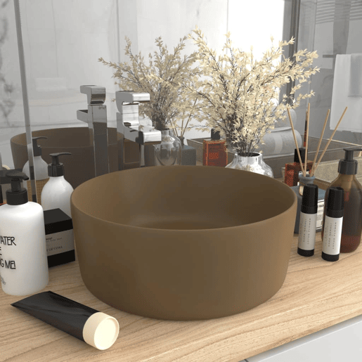 Lavatório - Lavabo - Pia de banheiro luxuoso redondo 40x15 cm cerâmica creme mate