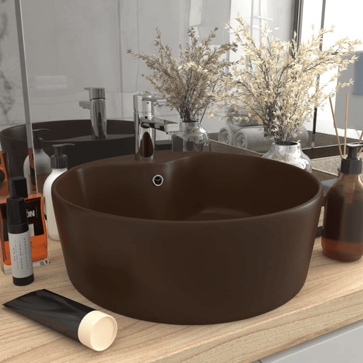 Lavatório - Lavabo - Pia de banheiro c extravasamento 36x13cm cerâmica castanho-esc. mate Lavatório - Lavabo - Pia de banheiro c extravasamento 36x13cm cerâmica castanho-esc. mate