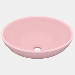 Lavatório - Lavabo - Pia de banheiro luxuoso formato oval 40x33 cm cerâmica rosa mate