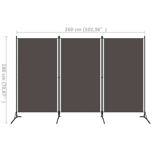 Biombo - Separador de Ambientes - Divisória de quarto com 3 painéis 260x180 cm antracite