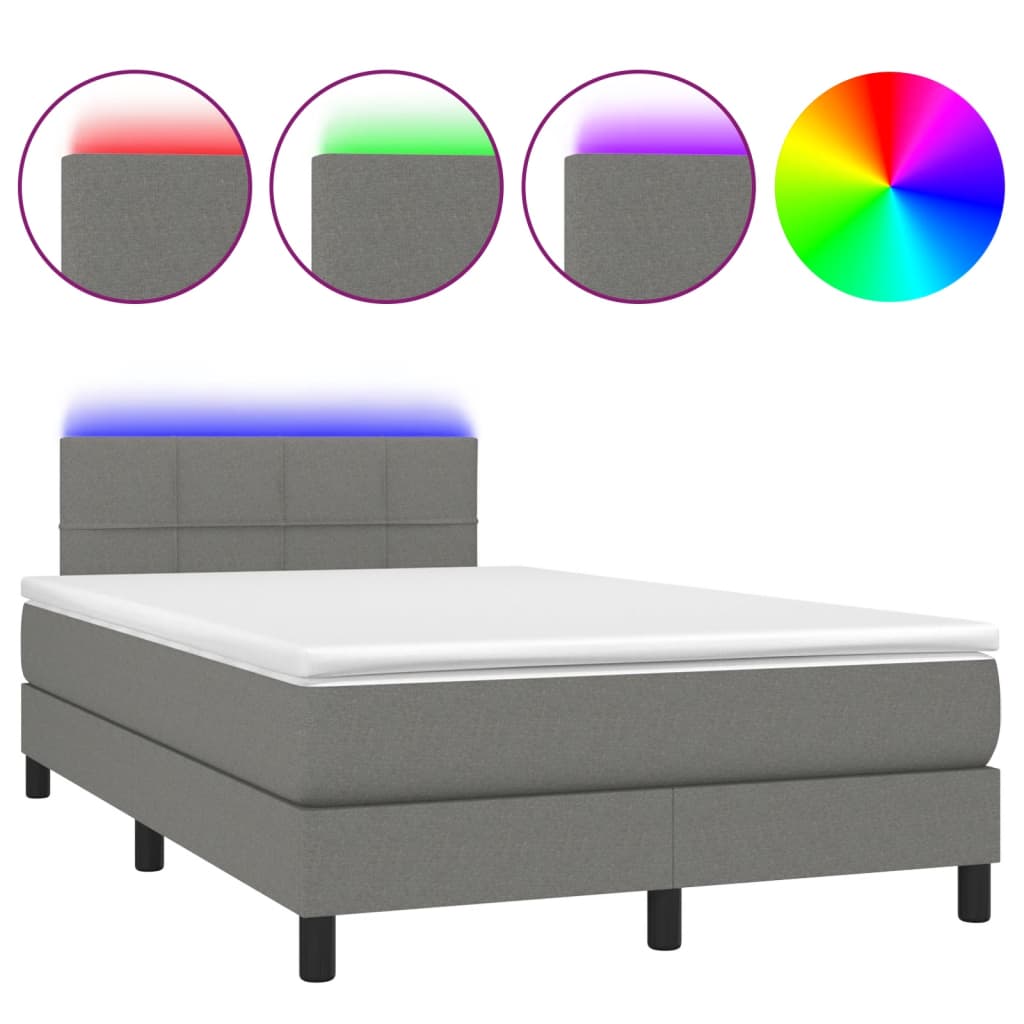 Cama box spring con colchón y led tela gris oscuro 120x200 cm bloques con cuadros