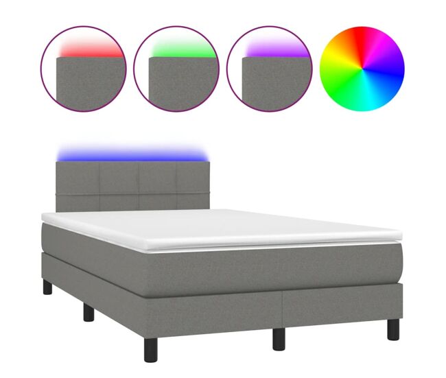 Cama box spring con colchón y led tela gris oscuro 120x200 cm bloques con cuadros