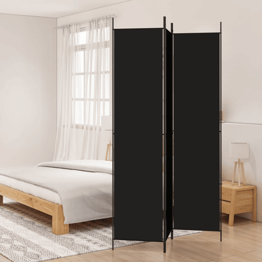 Biombo - Separador de Ambientes - Divisória com 3 painéis 150x220 cm tecido preto