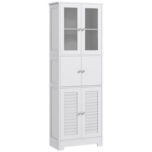 HOMCOM Armário Alto de Casa de Banho com 6 Portas, Prateleiras Ajustáveis, Sistema Antiqueda, Estilo Moderno, 60x30x170,5 cm, Branco