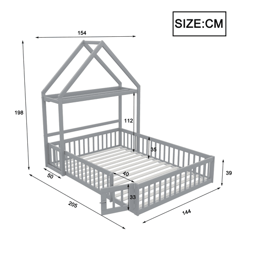 Cabina-cama para crianças 140x200 cm madeira maciça - com varão para roupa - Cinzento