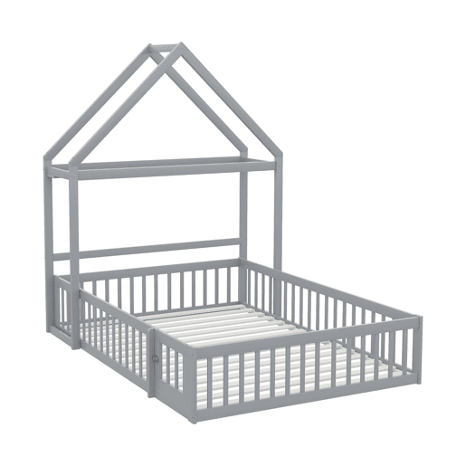 Cabina-cama para crianças 140x200 cm madeira maciça - com varão para roupa - Cinzento