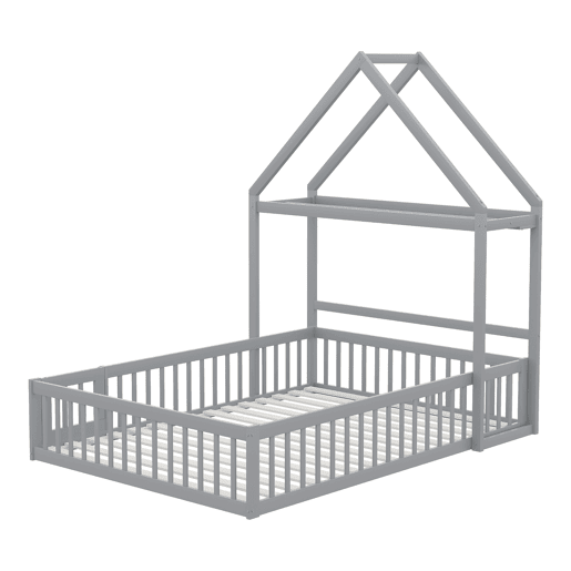 Cabina-cama para crianças 140x200 cm madeira maciça - com varão para roupa - Cinzento