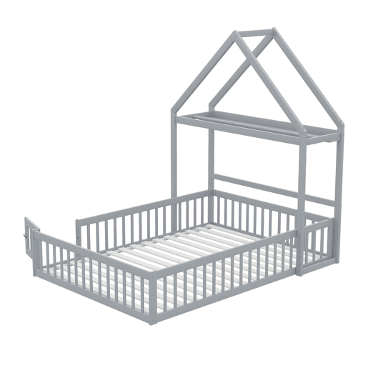 Cabina-cama para crianças 140x200 cm madeira maciça - com varão para roupa - Cinzento