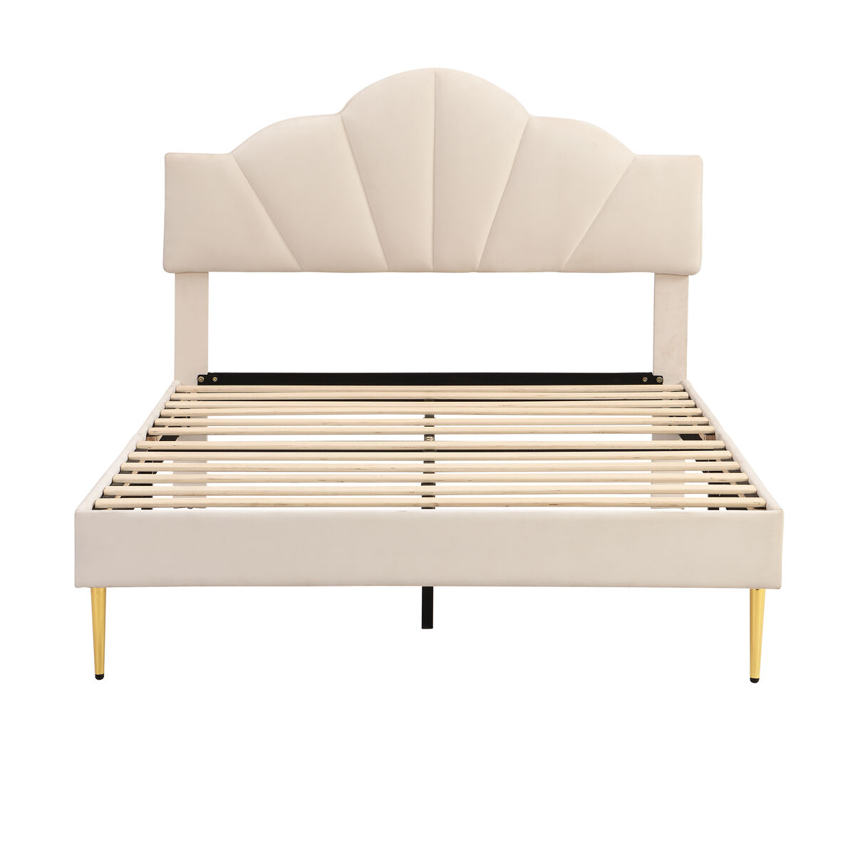 Cama infantil de terciopelo - 140x190cm - cabecero en forma de concha - beige