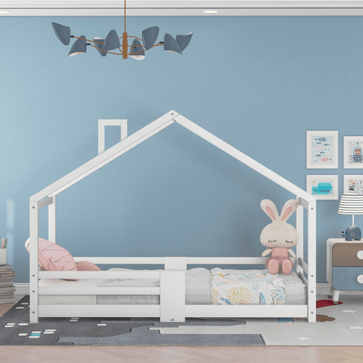 Cama de cabina com grelha de proteção - 90x200cm - madeira maciça - Branco
