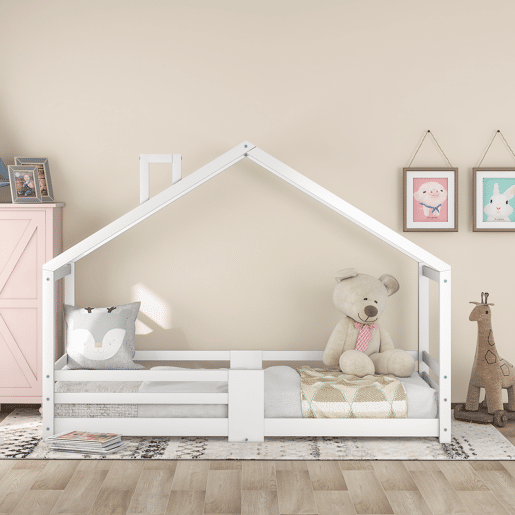 Cama de cabina com grelha de proteção - 90x200cm - madeira maciça - Branco