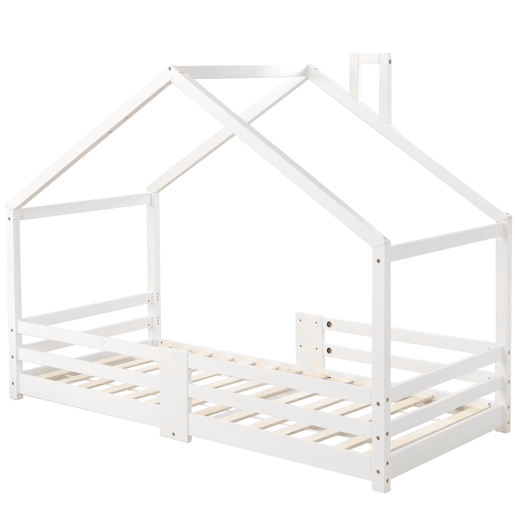 Cama de cabina com grelha de proteção - 90x200cm - madeira maciça - Branco