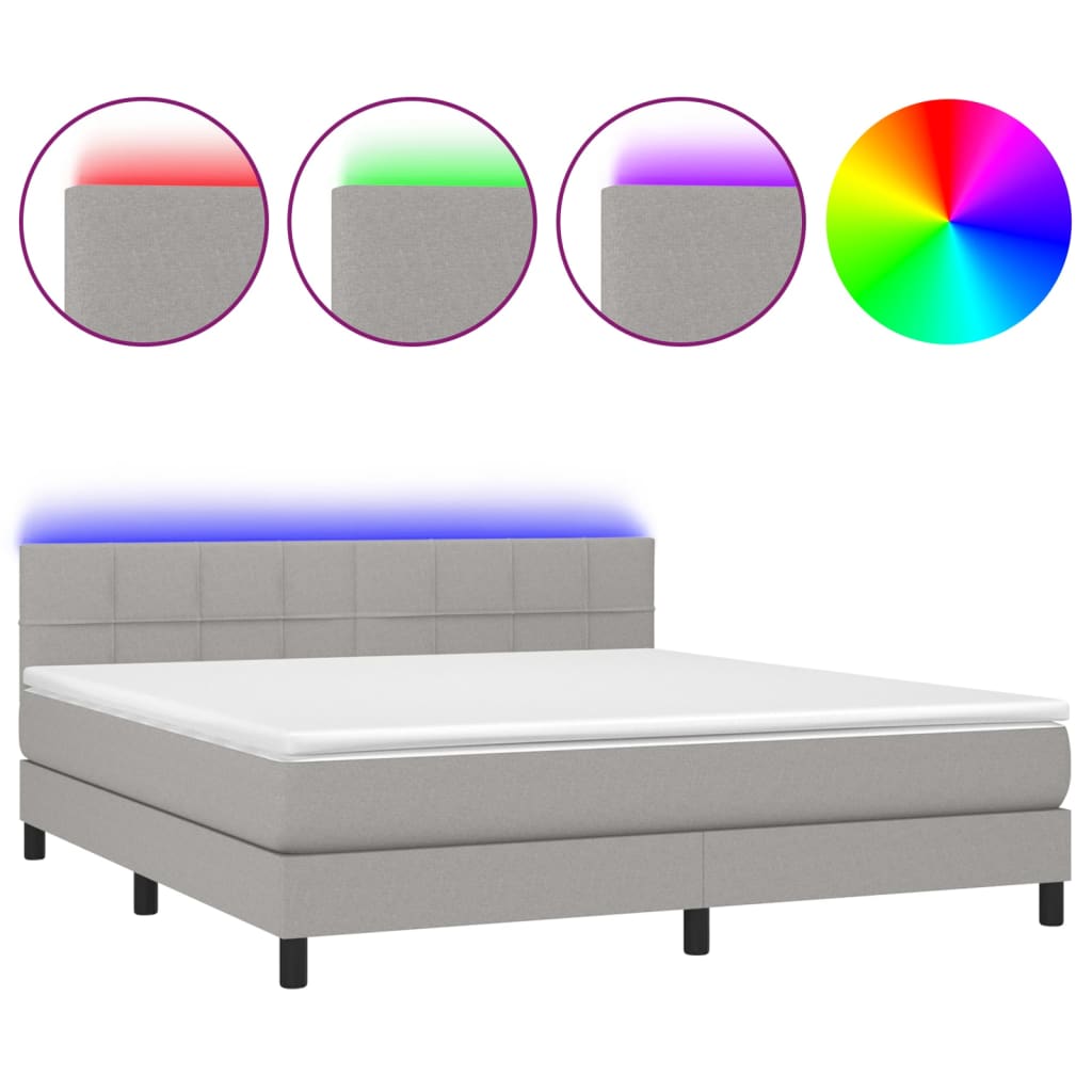 cama box spring colchon y luces led tela gris claro 160x200 cm bloques con cuadros