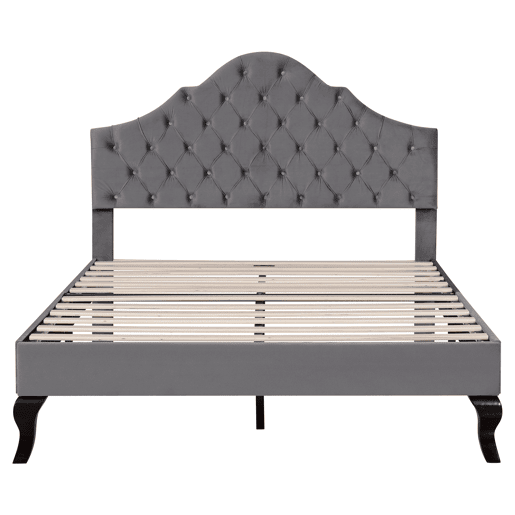 Cama estofada 140x200cm em veludo com cabeceira regulável + estrado - Cinzento