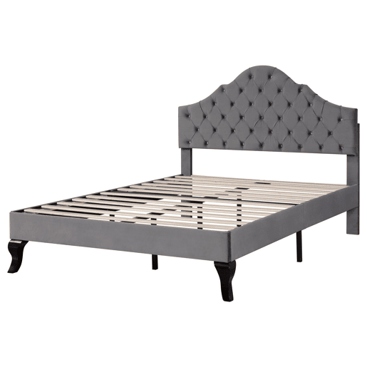 Cama estofada 140x200cm em veludo com cabeceira regulável + estrado - Cinzento