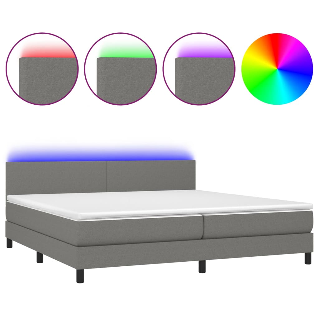 cama box spring con colchon y led tela gris oscuro 200x200 cm diseno plano