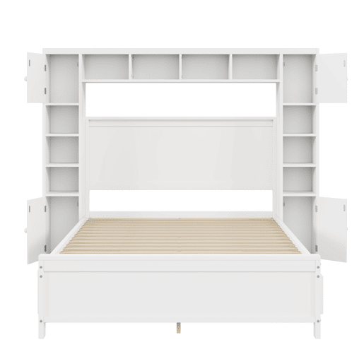 Cama de casal 140x200cm - com 4 gavetas e cabeceira com grande arrumação - madeira maciça - Branco
