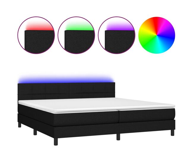 Cama box spring colchón y luces led tela negro 200x200 cm bloques con cuadros