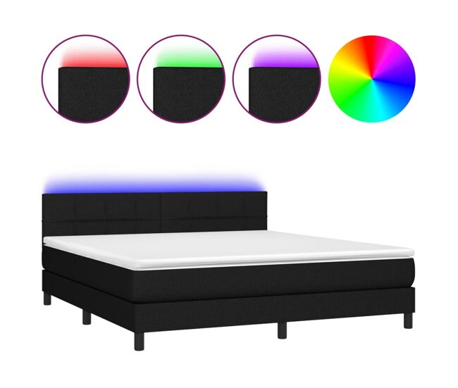 Cama box spring colchón y luces led tela negro 180x200 cm bloques con cuadros