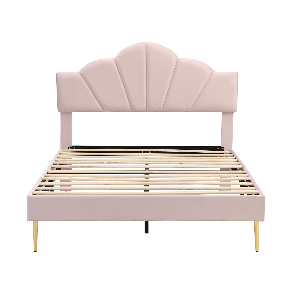 Cama infantil de terciopelo - 140x190cm - cabecero en forma de concha - rosa
