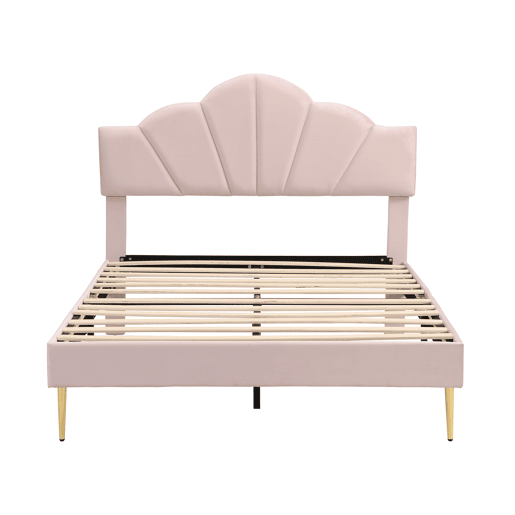 Cama de criança em veludo - 140x190cm - cabeceira em forma de concha - Rosa