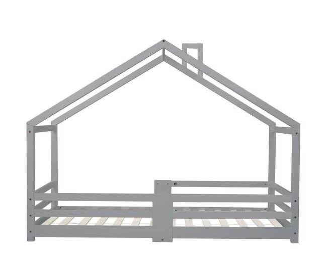 Cama cabina con rejilla protectora - 90x200cm - madera maciza - gris