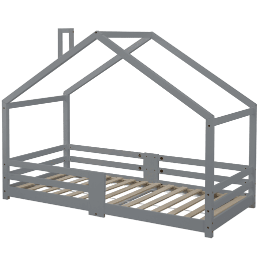Cama de cabina com grelha de proteção - 90x200cm - madeira maciça - Cinzento