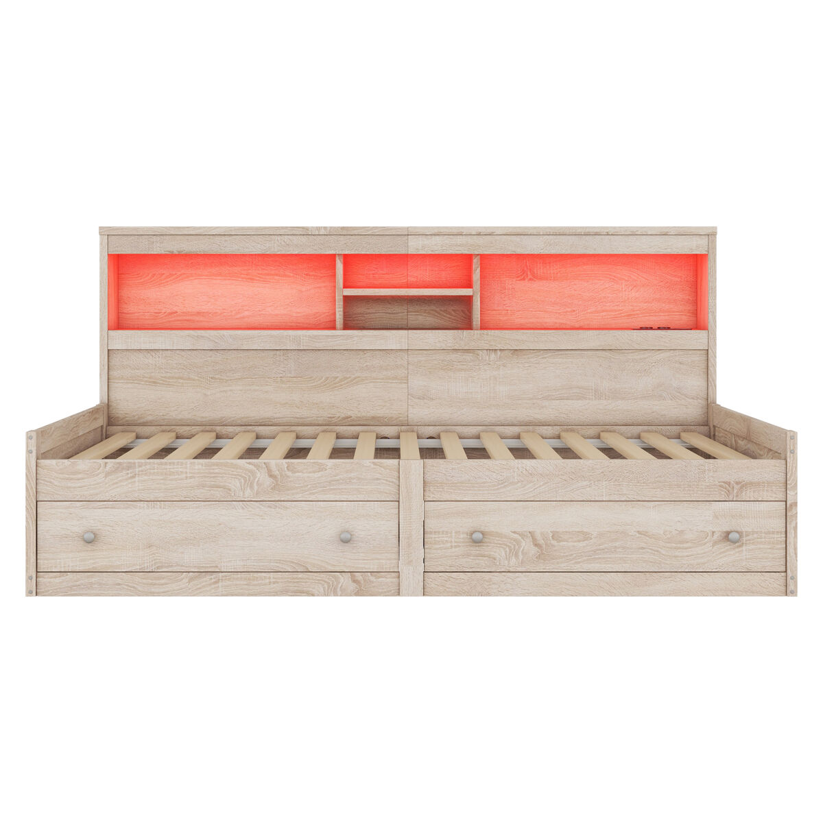 Sofá cama 90x200 cm - con toma usb y 2 cajones - somier de láminas - natural