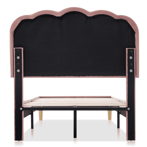 Cama estofada em veludo 90x200cm - com LED e estrado - Rosa